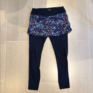 Athleta Black Leggings with Multicolor Skirt Overlay